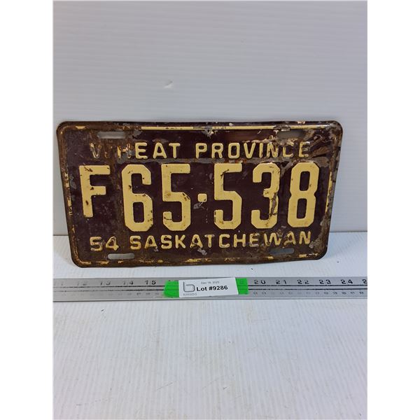 Vintage Saskatchewan "F" License Plate- 1954