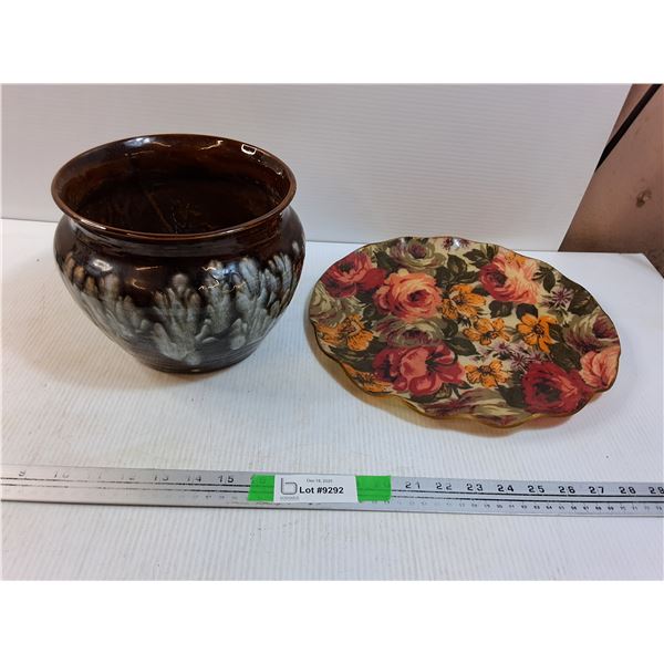 1960s Ly-Fab Polyester Resin Tray 13" & Ceramic Plant Pot
