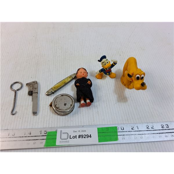 Vintage Disney Figurines, Kewpie Doll, Retractable Tape Measure, Misc.