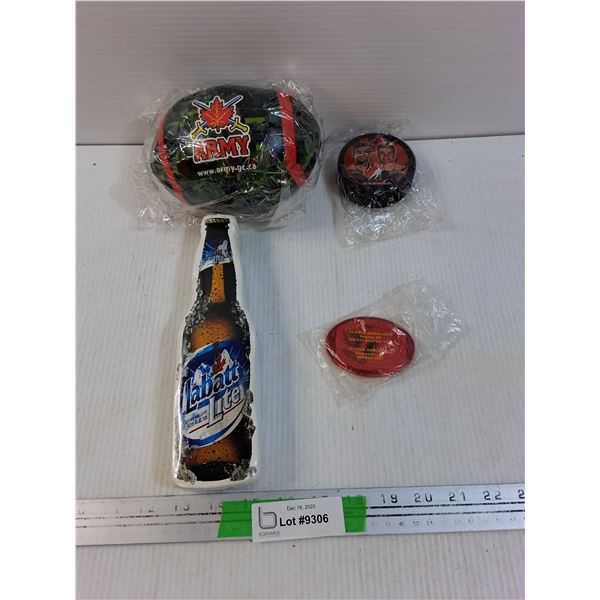 Army Toy Football, Labatt Tshirt, McDonald's Puck, Misc. All Sealed