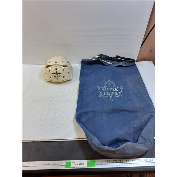 1960s Maple Leafs Bag & Cooper Weeks Boy's Hockey Helmet