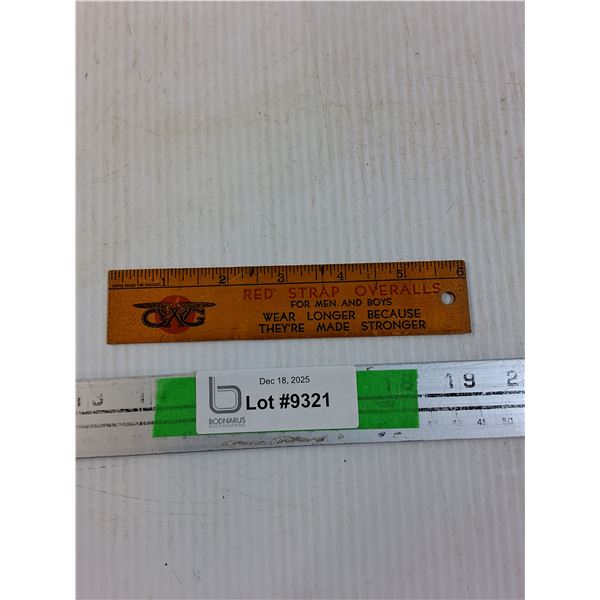 Vintage GXG Red Strap Overalls Wooden Ruler
