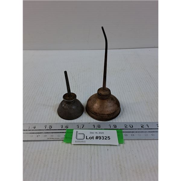 (2) Vintage Metal Oil Cans - 6" & 3.5" Tall - Empty