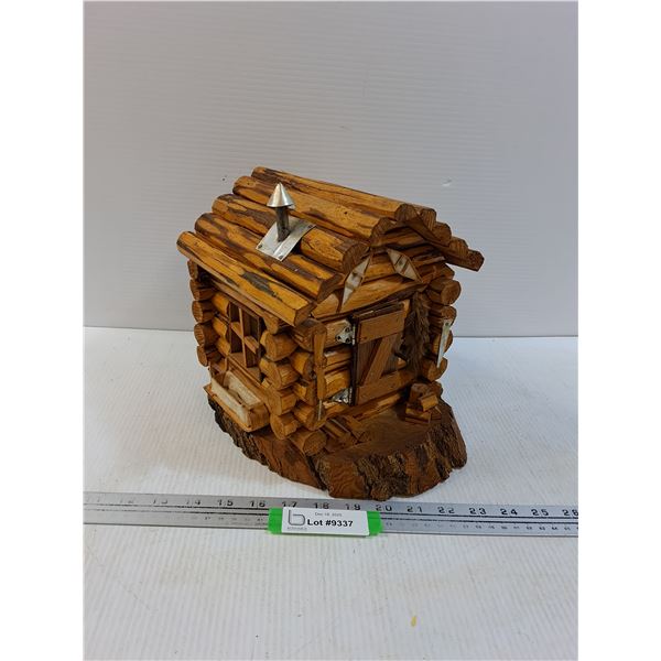 Custom Made Wooden Detailed Log Cabin w/Interior/Bird House - 10" x 12" x 9"