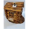 Image 2 : Custom Made Wooden Detailed Log Cabin w/Interior/Bird House - 10" x 12" x 9"