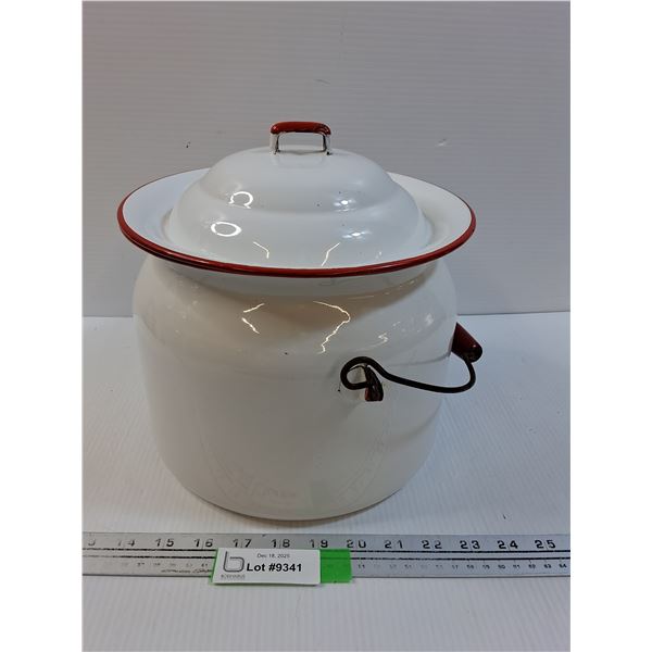Vintage Red & White Enamel Potato Pot w/Lid - 9" x 9"