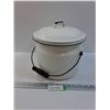Image 1 : Vintage Black & White Enamel Potato Pot w/ Lid - 9" x 9"