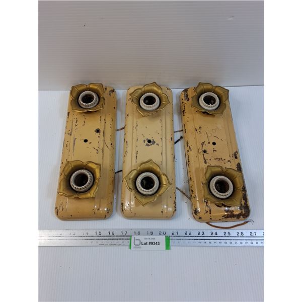 (3) Vintage Hard Mount Electrical Wall Sconces - 12" x 4.5" - As Is, Untested