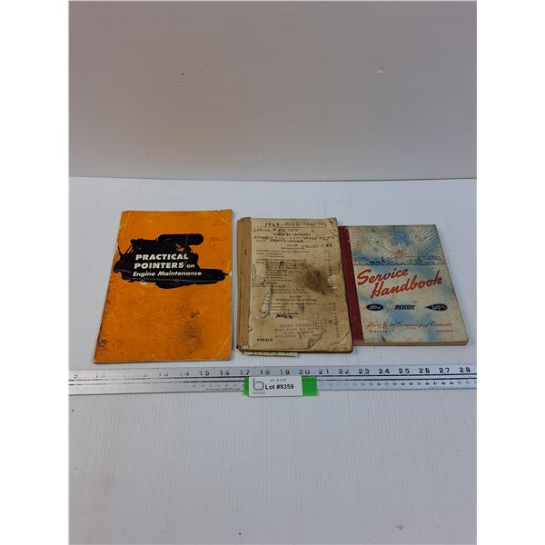(3) Vintage Manuals: 1948 Ford Tractor, Ford Handbook 1940, Practical Pointers Engine Maintence