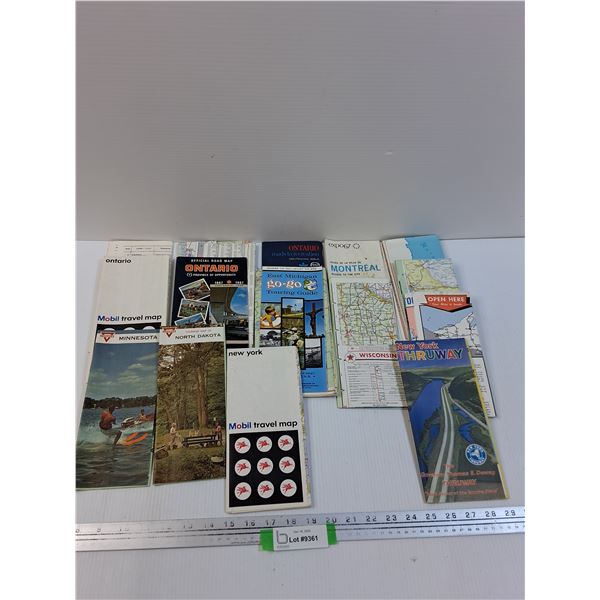 Various Vintage 1960's Road Maps: Ontario, New York, North Dakota, Misc