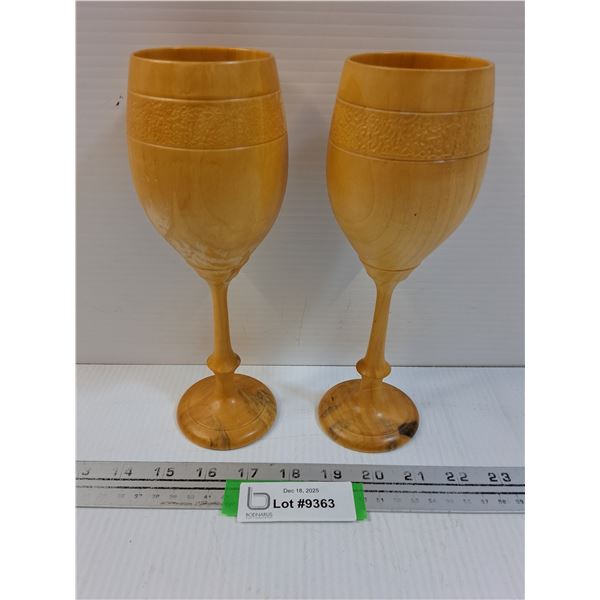 (2) Wooden Maple Goblets - 9" Tall