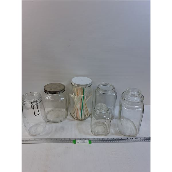 (5) Vintage Glass Jar Containers & Candy Size Jar