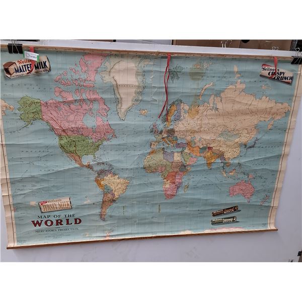 Jersey Milk Map of The World - Some Wear - 54" x 35" - CANNOT SHIP