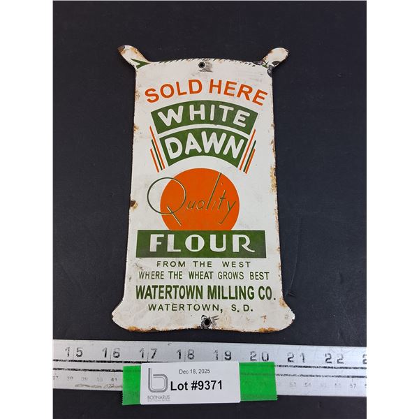 Enamel Metal Sign, White Dawn Flour - 9.5" x 6"