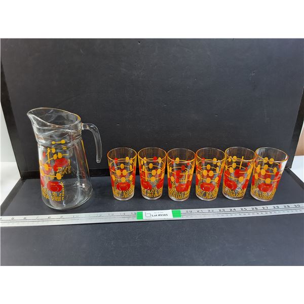 Vintage Floral Pitcher 8.75" & (6) Glasses