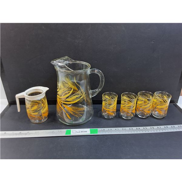 Vintage Wheat Style Pitcher 9", Creamer & (4) Glasses