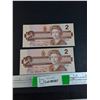 Image 1 : (2) Canadian Two Dollar Bills- 1986