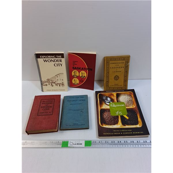 (6) Books- Streets & Roads of Saskatoon, Quinoa Recipes, Canadian Civics, Misc.