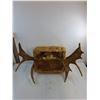 Image 2 : Custom Made Moose Antler Stool w/Burlap Seat Cushion - 31x21x14" - Pickup Only