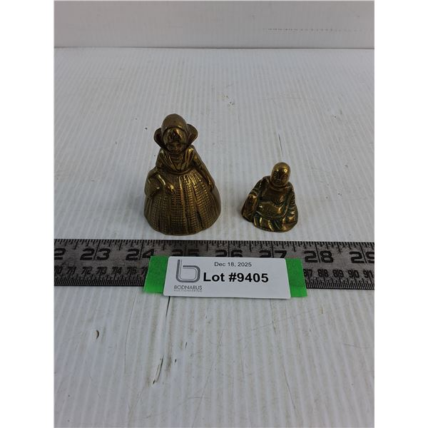 (2) Vintage Brass Ornaments (Lady Bell & Buddha)