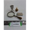 Image 1 : Vintage Items (Magnifier, Pewter Shot, Pill Box, Stanhope Sewing Tape Measure)