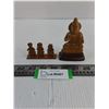 Image 1 : (2) Vintage Wooden Ornaments ('Speak, Hear, See No Evil', Buddhist Figure)