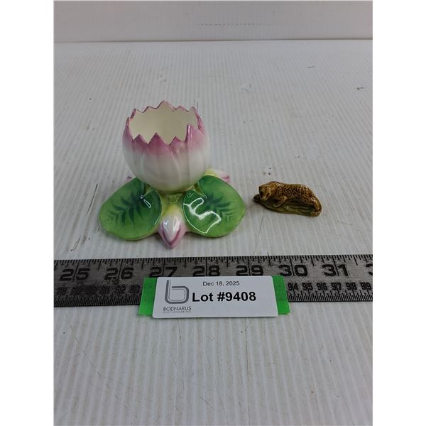 (2) Vintage Ceramic Ornaments (Lotus Flower & Red Rose Tea Leopard)