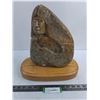 Image 1 : Indigenous Themed Stone Sculpture on Wood Base - 13x12.5x6"