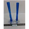 Image 1 : Pair of Blue Crystal Skinny Vases from China - 11.5" Tall