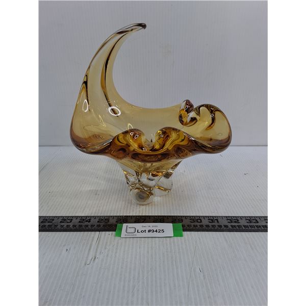 Vintage Orange Art Glass Centerpiece - 10" High