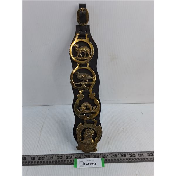 Antique Leather & Brass Wall Decor - 16" Length