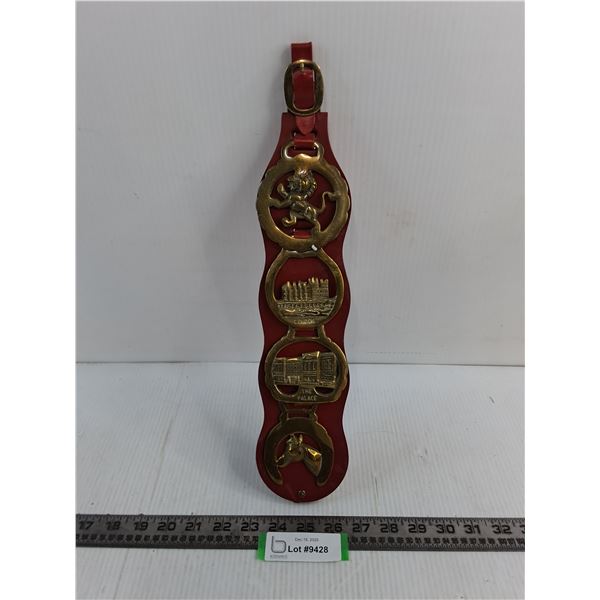 Antique Leather & Brass Wall Decor - 16" Length