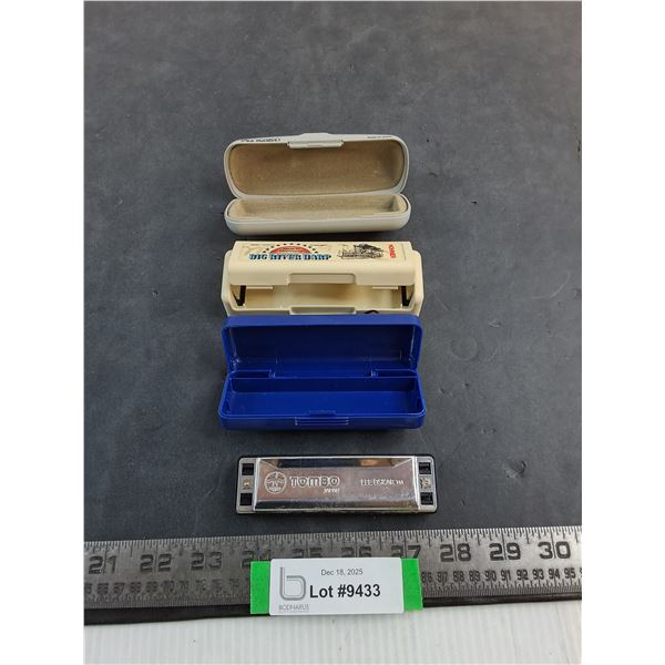 Tombo "Lee Oskar" Japanese Harmonica w/Case, Hohner & ProMaster Harmonica Cases
