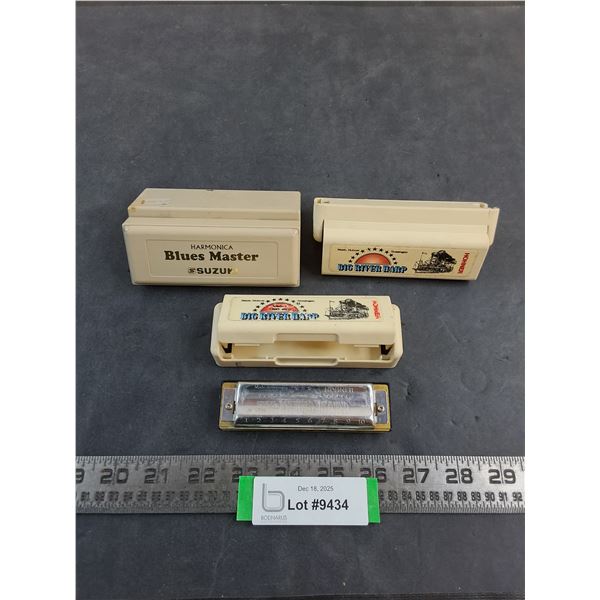 Hohner "Big River Harp" German Harmonica w/Case, Suzuki & Hohner Harmonica Cases