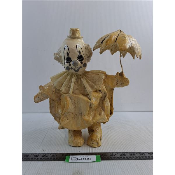 Plaster Ornamental Clown from Mexico - Crack in the Back  - 13" High