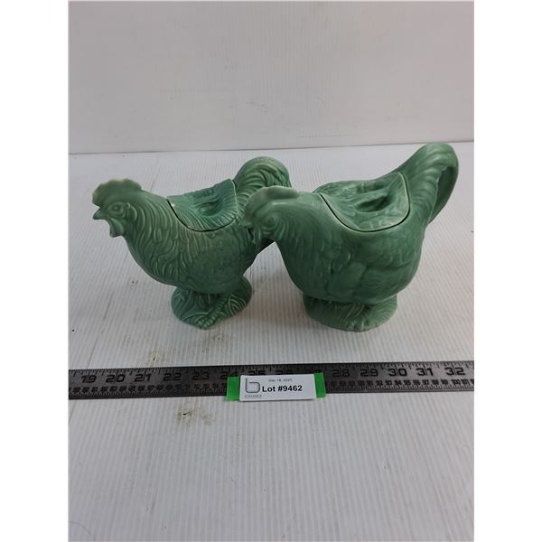 Vintage Set of 2 Chantyclera Porcelain "Hen" Teapots from England