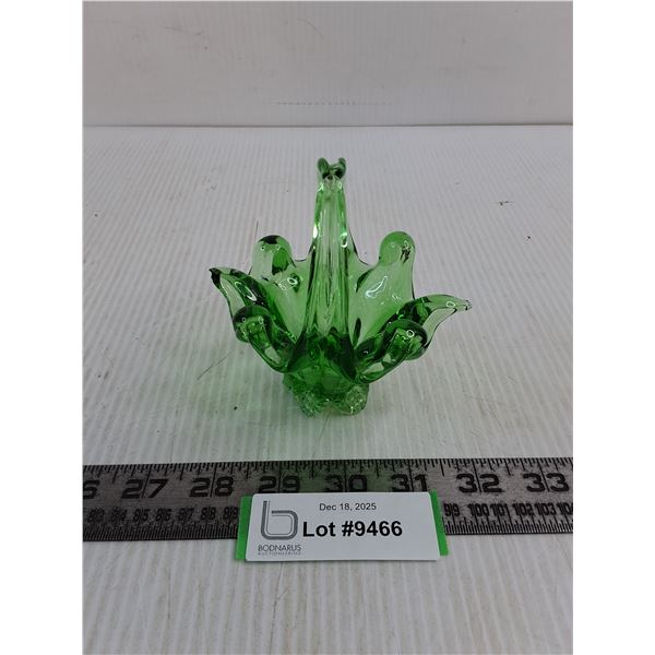 Green Art Glass Trinket Basket - Small Chip