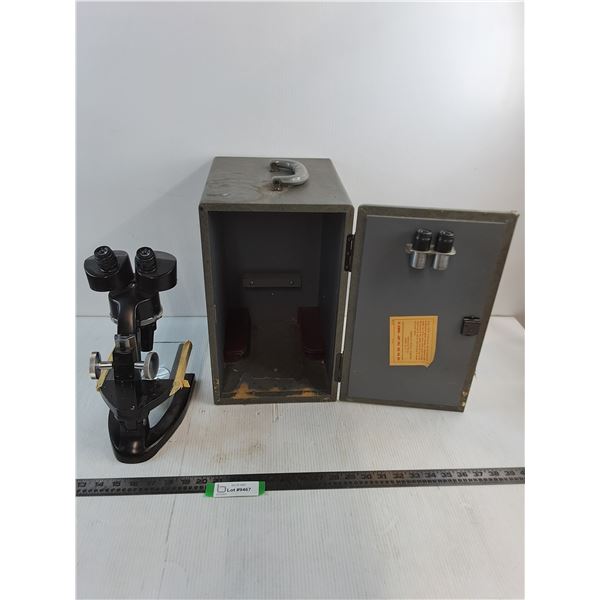 Vintage Spencer Dual Lens Microscope w/Lockable Storage Tote & Key - 15x9x11" - Pickup Preferred