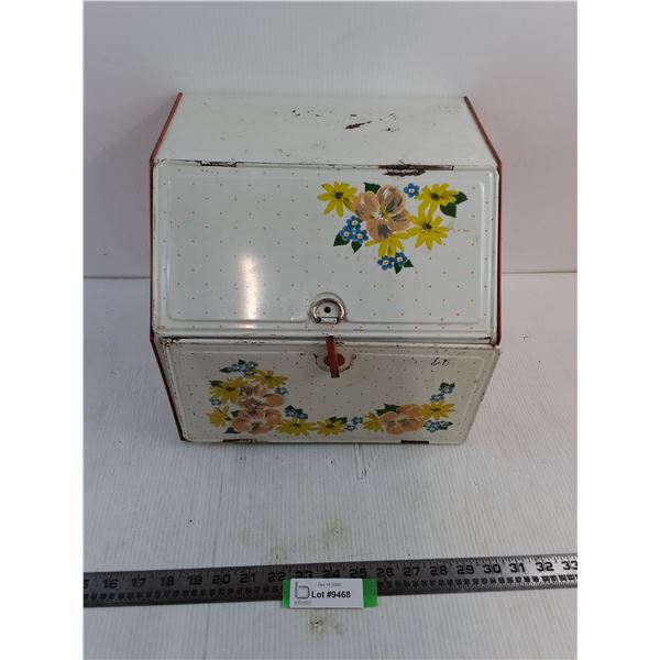 Vintage Metal Bread Box - 1 Hinge Broken - 13x11x11"