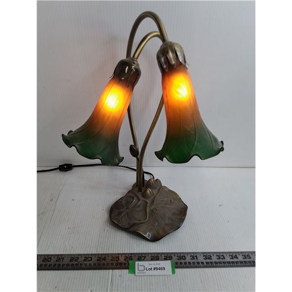 Vintage Tiffany Style "Lilies" Goose Neck Brass  Table Lamp - Tested - 16" High