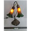 Image 1 : Vintage Tiffany Style "Lilies" Goose Neck Brass  Table Lamp - Tested - 16" High