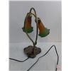 Image 2 : Vintage Tiffany Style "Lilies" Goose Neck Brass  Table Lamp - Tested - 16" High