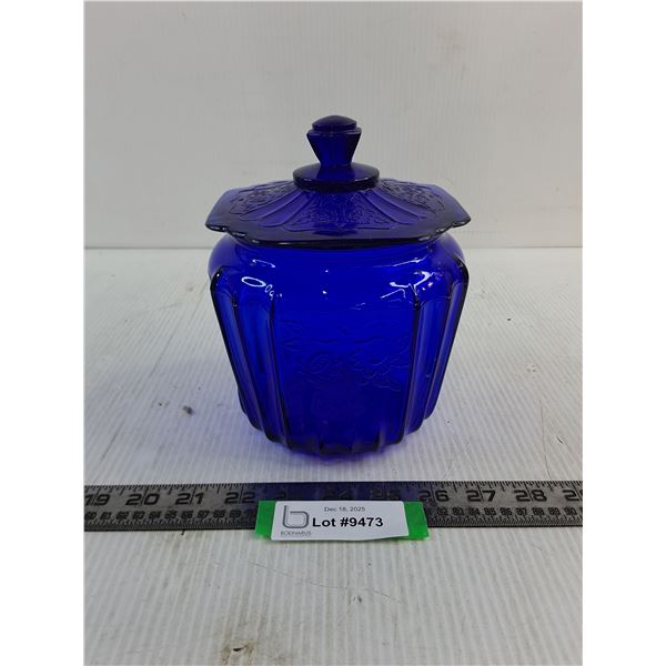 Vintage Blue Art Glass Cookie Jar