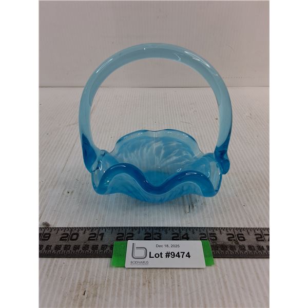 Light Blue 'Ruffled Art Glass' Trinket Basket