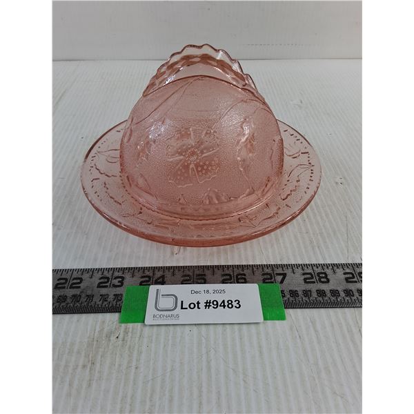 Vintage Pink Depression Glass Butter Dish
