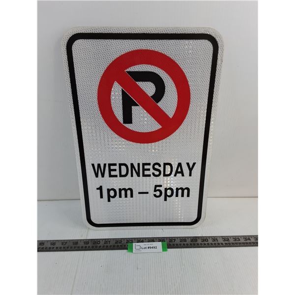 Metal "No Parking Wednesday 1 - 5 PM" Sign - 18" x 12"