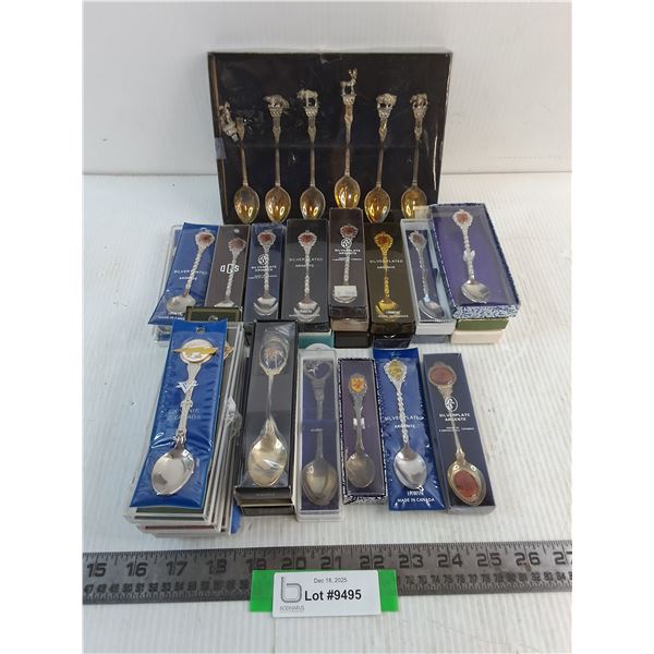 Large Quantity of Assorted Souvenir Teaspoons (Battleford - AMNSIS, Animal Themed)