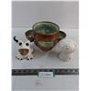 Image 1 : (3) Ceramics (Buffet Bowl, Mushroom Shaker, Horned Frog Trinket Dish)