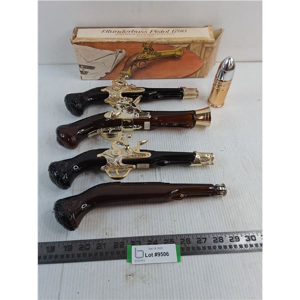 (5) Vintage Avon Bottles (2-Dueling Pistols, 1-Bunderbuss Pistol, Other Pistol, Large Bullet)