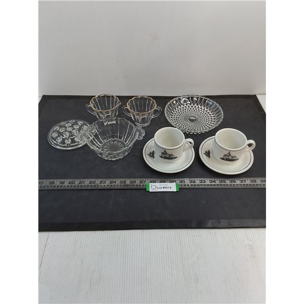 Vintage Crystal/Glassware, (2) Royal Doulton Hotelware Cups & Saucers